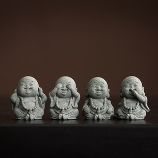 青砂石大肚弥勒佛笑佛四不小和尚创意摆件桌面茶桌工艺品造景装饰
