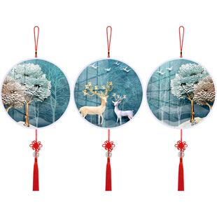 2023新款客厅带框版钻石画满钻5d立体圆形手工点贴钻十字绣三联画