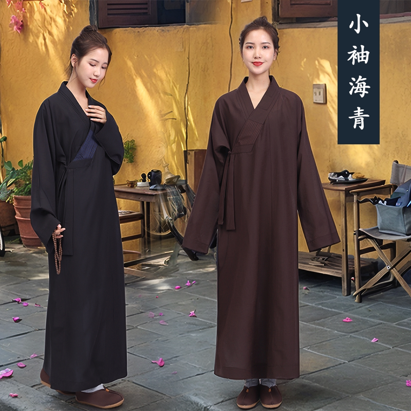 小袖海青居士服女款佛堂法会台麻海清僧衣服僧服禅修服咖啡色黑色