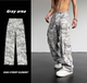 高街多口袋宽松直筒长裤 秋季 裤 男女hiphop美式 新款 灰色迷彩工装