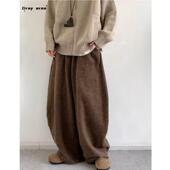 秋冬日系复古灯芯绒休闲裤 男女宽松美拉德慵懒休闲松紧腰阔腿长裤