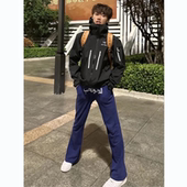 直筒卫裤 男款 秋冬潮牌字母刺绣微喇裤 藏蓝色美式 子宽松运动休闲裤