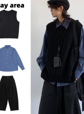 三件装/单件秋冬日系复古纯色马甲毛衣男女学院风叠穿针织衫背心