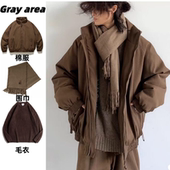 三件套 单件冬季 日系复古棕色棉衣外套男保暖宽松棉袄竖纹面包服