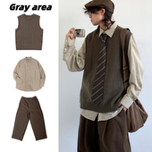 春秋日系复古毛衣马甲男女学院风针织衫 背心 子 套装 马甲衬衫 裤