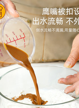 三能烘焙工具PC塑料带刻度量杯200/500/1000ml计量杯毫升奶茶店