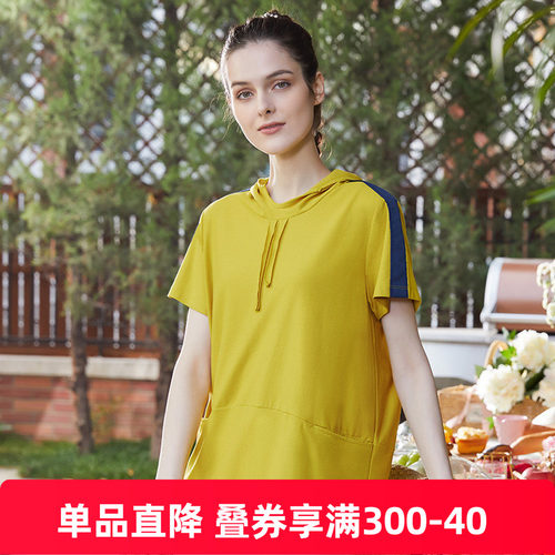 春夏新款艾草抗菌连帽休闲半袖
