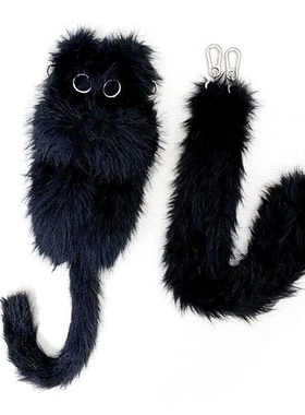 玩物制造  独立设计包包 趣味冷黑色INS毛毛不笑喵 托特包斜挎包