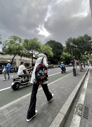 22SS Explorer外星人logo刺绣涂鸦贴画双肩包背包