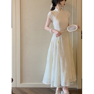 温润如玉 新中式国风改良旗袍连衣裙女秋季新款短袖长裙
