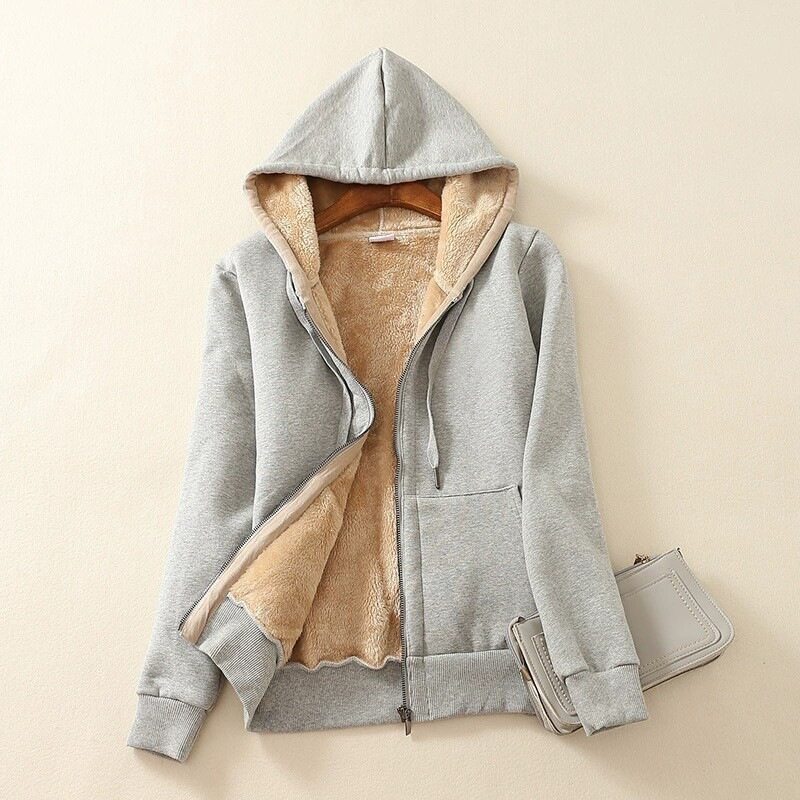 秋冬毛加绒加厚卫衣羊羔绒拉链开棉衣/棉服