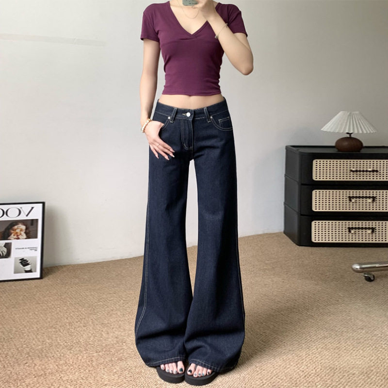 胖mm辣妹百搭设计感牛仔裤女秋季新款美式宽松显瘦垂感喇叭长裤