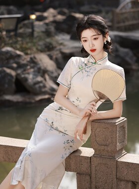 2025新款新中式高端气质长款古法旗袍夏季女改良年轻款少女连衣裙