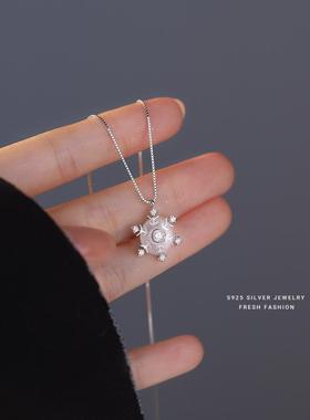 925纯银镶钻雪花可转动项链女甜美小众设计小清新小众锁骨链