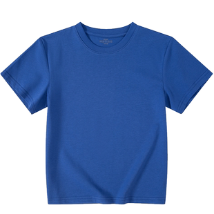 男童短袖t恤加厚女童宽松绿色纯棉中大童儿童重磅打底纯色体恤夏