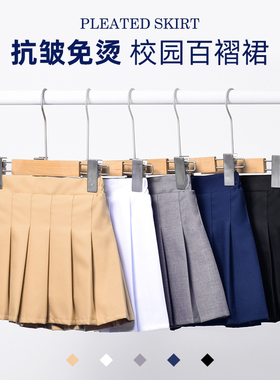 女童百褶裙夏季黑色儿童藏青色半身卡其裙子中大童小学生校服短裙