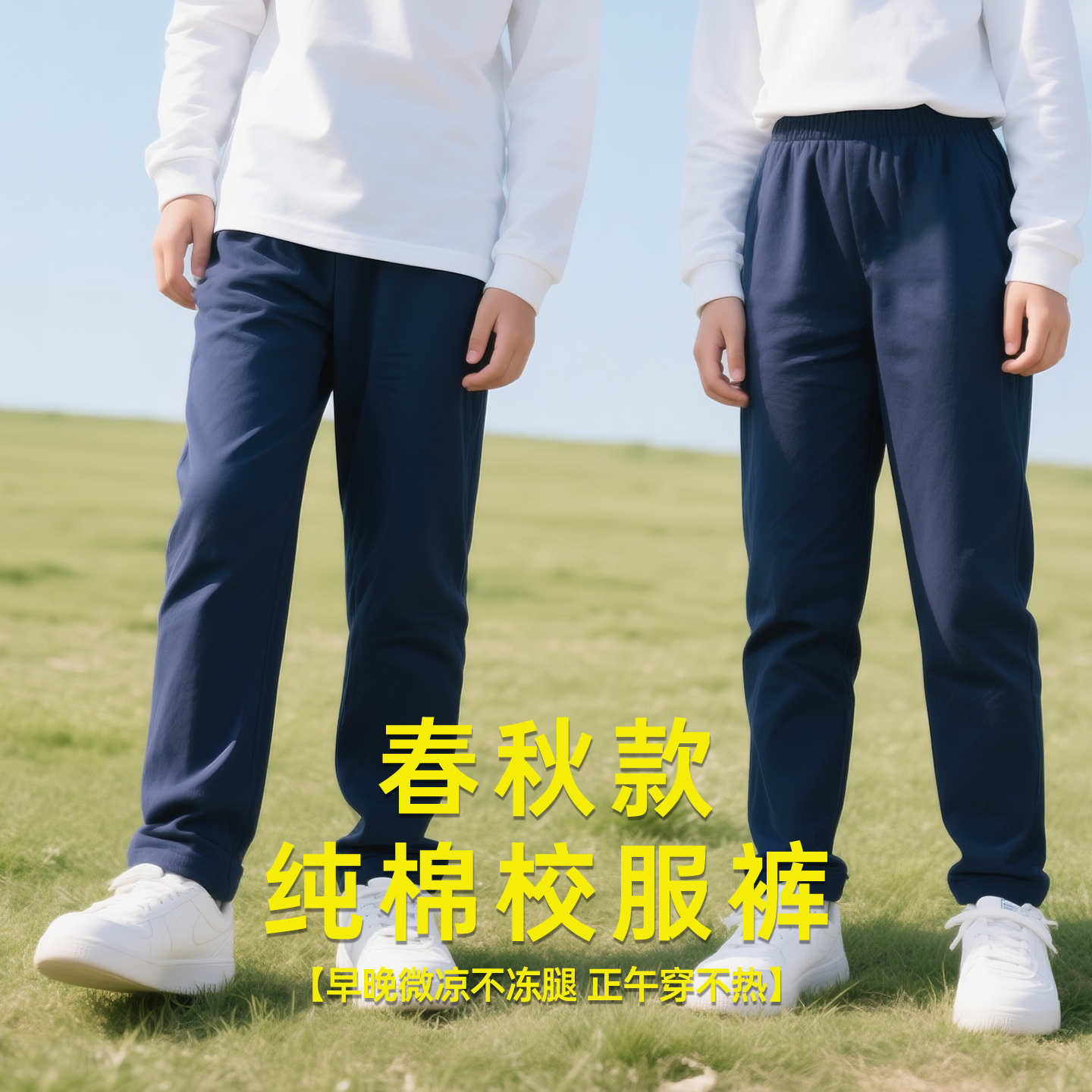 校服裤子藏青色纯棉男童运动长裤儿童春秋款高中小学生女童直筒裤