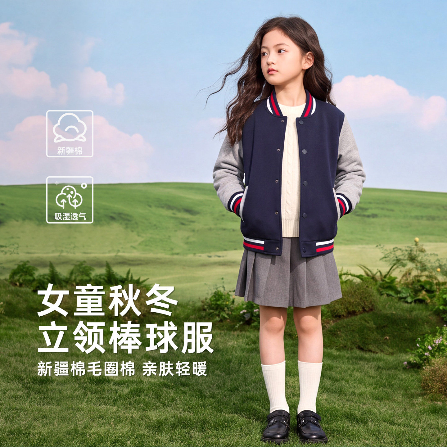 女童立领卫衣外套2026春秋新款中大童洋气棒球服上衣儿童开衫潮