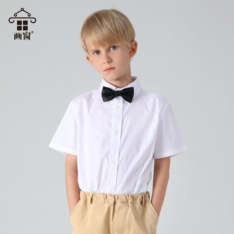 儿童白色短袖衬衫男童装夏季薄衬衣学院纯色校服白衬衫演出表演女