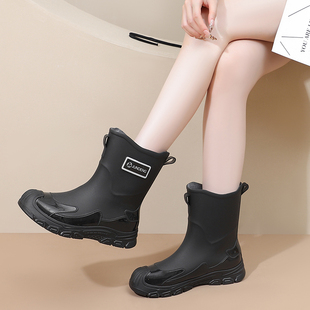 军登中筒雨鞋女2026春新款防滑防水黑色休闲胶靴四季百搭耐磨雨靴