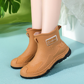 厨房水鞋 军登2026新款 短筒厚底时尚 雨靴工作防滑胶鞋 女款 低帮雨鞋