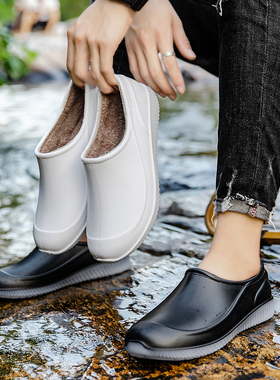 双回水鞋防滑雨靴男女款工作胶鞋白色厨房食品厂防水浅口低帮雨鞋