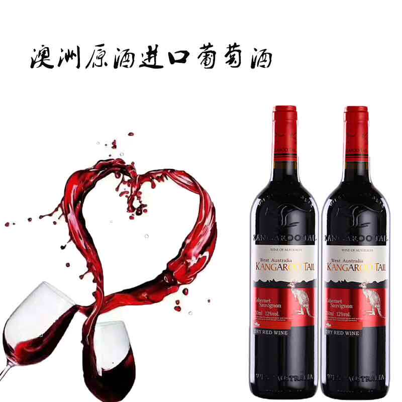 澳洲长尾袋鼠干红葡萄酒原酒进口赤霞珠750ml大瓶红酒2支装包邮