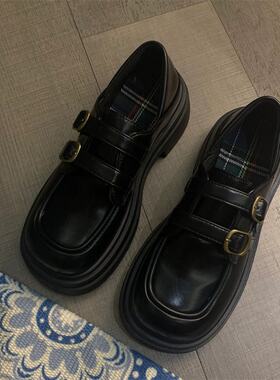 青岛福客来女鞋 断码清仓英伦风厚底亮皮乐福鞋浅口搭扣学生单鞋