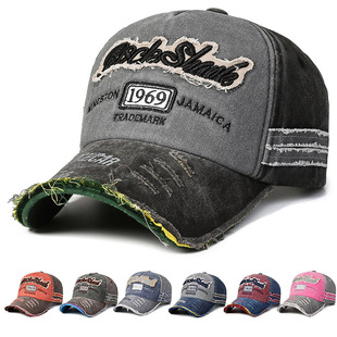 新款复古做旧男刺绣字母棒球帽1969磨边鸭舌帽运动户外女遮阳帽子