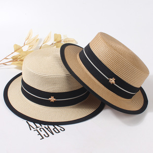 草帽女款 夏天沙滩海边度假太阳帽子防晒遮阳帽礼帽小头围平顶草帽