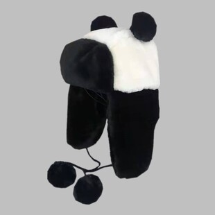 同款谷爱凌帽子熊猫帽韩卡通加绒加厚雷锋帽护耳帽保暖滑雪帽冬季