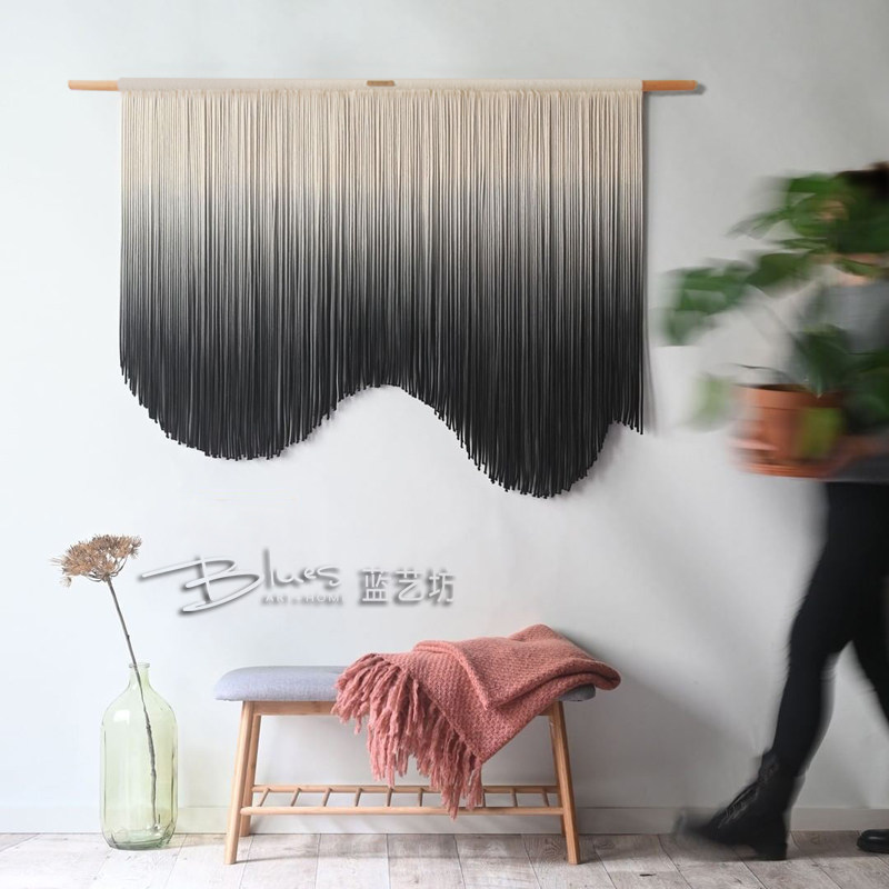 蓝艺坊 北欧简约流苏几何纯棉设计ins图案客厅卧室手工挂毯大挂画