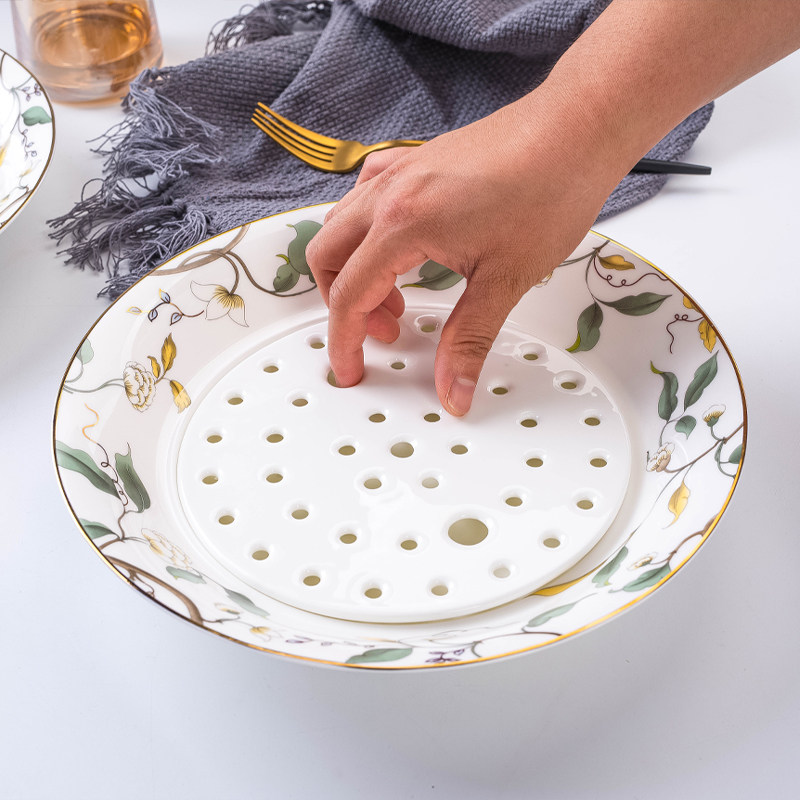 骨瓷大小号饺子盘家用陶瓷沥水盘子装水饺碟子中式单个两用深汤盘,餐饮具,盘,淘宝优惠券,粉丝福利购,淘宝优惠卷