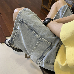 XZ213-DK16-P45控58港风大码水洗牛仔夏季短裤直筒图片
