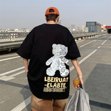 XZ213-21D04-P25控38港风大码小熊印花220克足克T恤，男装T恤，星座213
