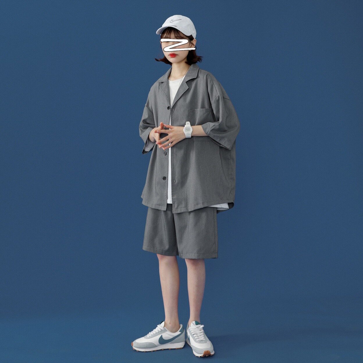 19XZ02*P65港风夏季韩版短袖女五分袖外套潮流宽松小西服短裤套装,男装牛仔裤,星座213