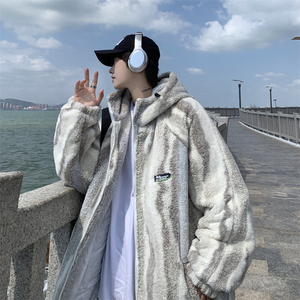 XZ213-MY35-P128控148港风大码兔毛加羊羔毛大码加厚连帽棉服图片