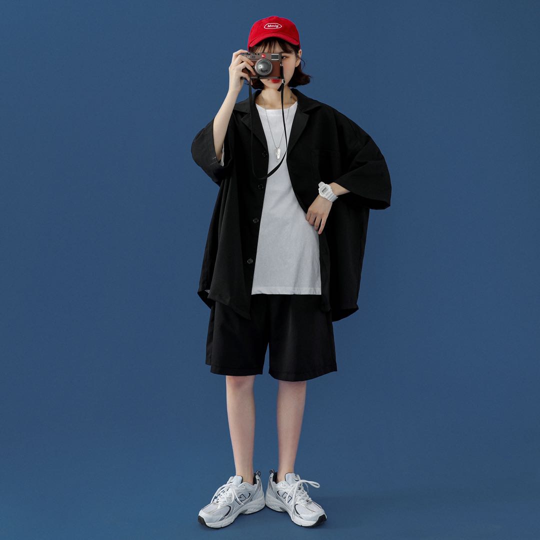 19XZ02*P65港风夏季韩版短袖女五分袖外套潮流宽松小西服短裤套装,男装牛仔裤,星座213
