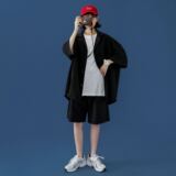 19XZ02*P65港风夏季韩版短袖女五分袖外套潮流宽松小西服短裤套装，男装牛仔裤，星座213