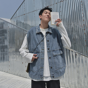 牛仔马甲男宽松2025春韩版新款无袖牛仔外套XZ213-19JK09-P60控88，男装工装外套，星座213