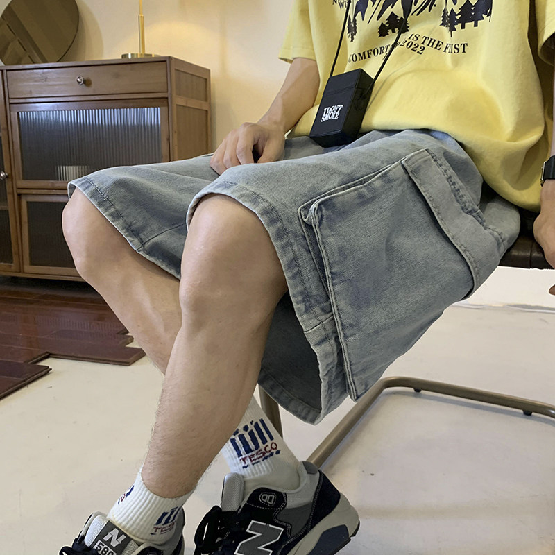 XZ213-DK16-P45控58港风大码水洗牛仔夏季短裤直筒,男装牛仔裤,星座213