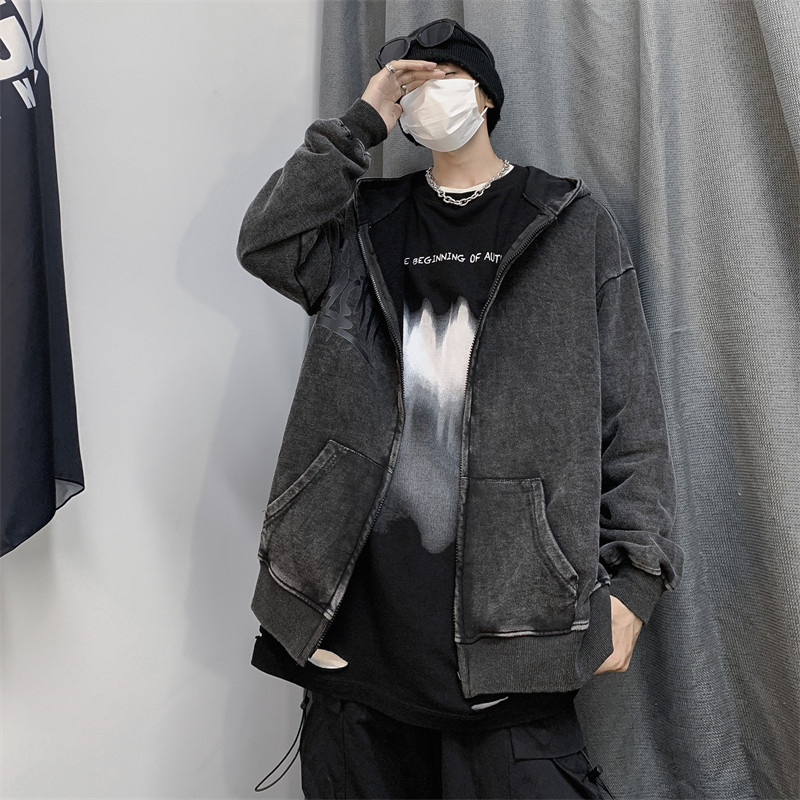 XZ213-JK14-P88控108港风大码连帽做旧开衫重工夹克,男装夹克,星座213