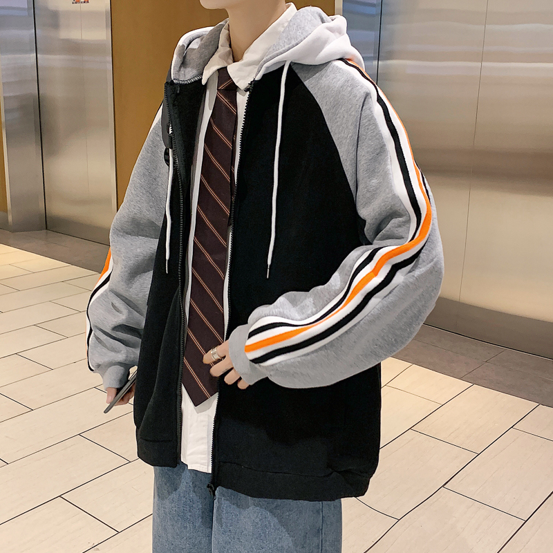 XZ213-19W26-P80控108秋装大码拼色连帽卫衣宽松外套加厚，女装短外套，星座213