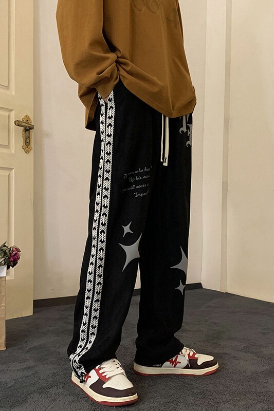 XZ213-DK42-P55控68港风大码麂皮绒发泡织带裤,男装休闲裤,星座213
