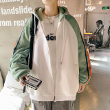 XZ213-19W26-P80控108秋装大码拼色连帽卫衣宽松外套加厚，女装短外套，星座213