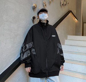 XZ213-19JK26-P75外套2025年休闲拉链青春港风腰果花夹克大码双色，男装夹克，星座213