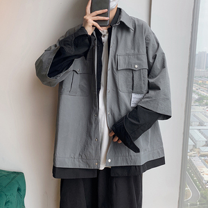 19JK19-P108控128  2021春秋装新款假两件男大码 主推差价足 货足图片