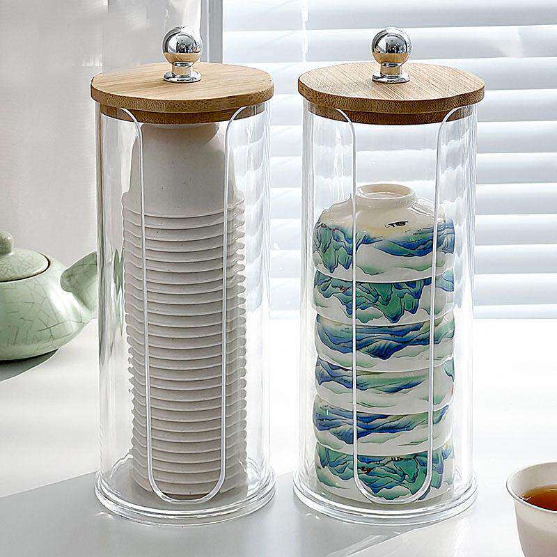 一次性功夫茶杯收纳盒桌面透明杯架稻壳茶具置物架家用招待取杯器