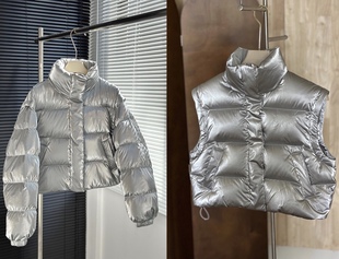 漆皮亮面羽绒服 全昭弥 羽绒马甲背心坎肩二合一 女士超短款 鹅绒