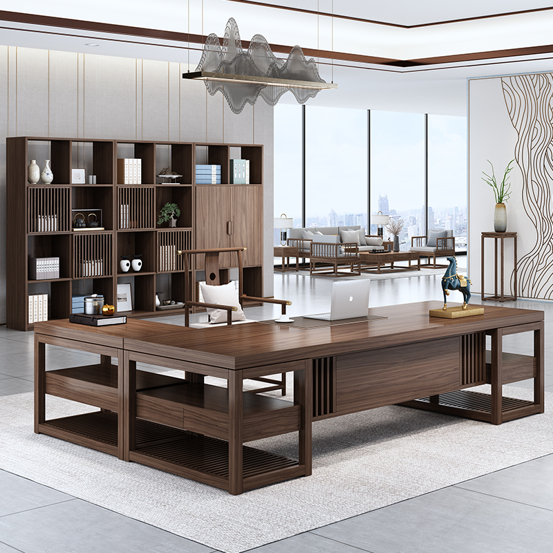 新中式实木单人年轻老板桌总裁桌椅组合带抽屉书桌电脑桌大班台